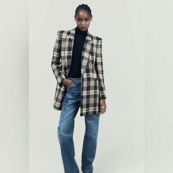 NWOT Zara Long Textured Check Blazer. Blogger fave. - Picture 3 of 14